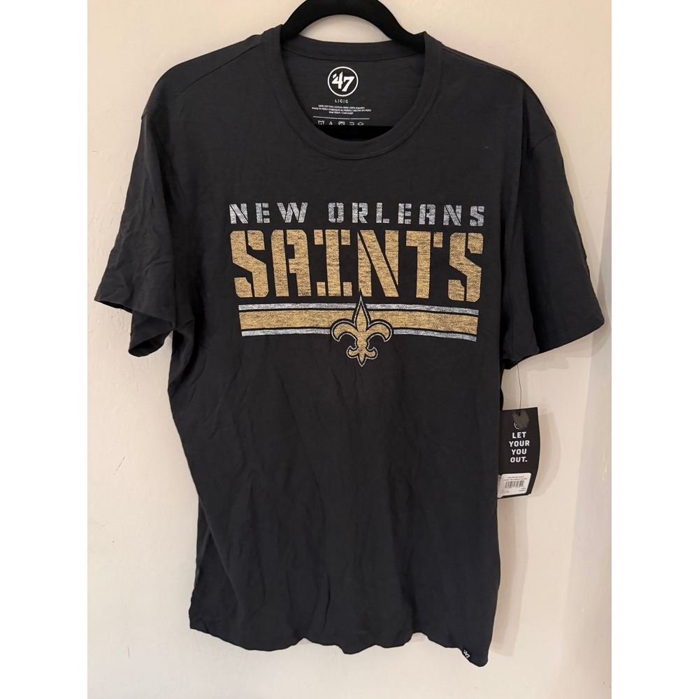 Mens 47 Brand New Orleans Saints NFL T-Shirt Gray Distressed Logo Size Large NWT